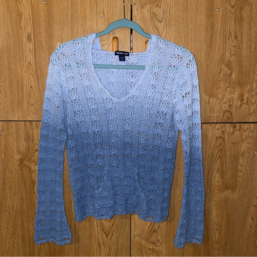 Blue Ombré Knitted Mesh Hoodie